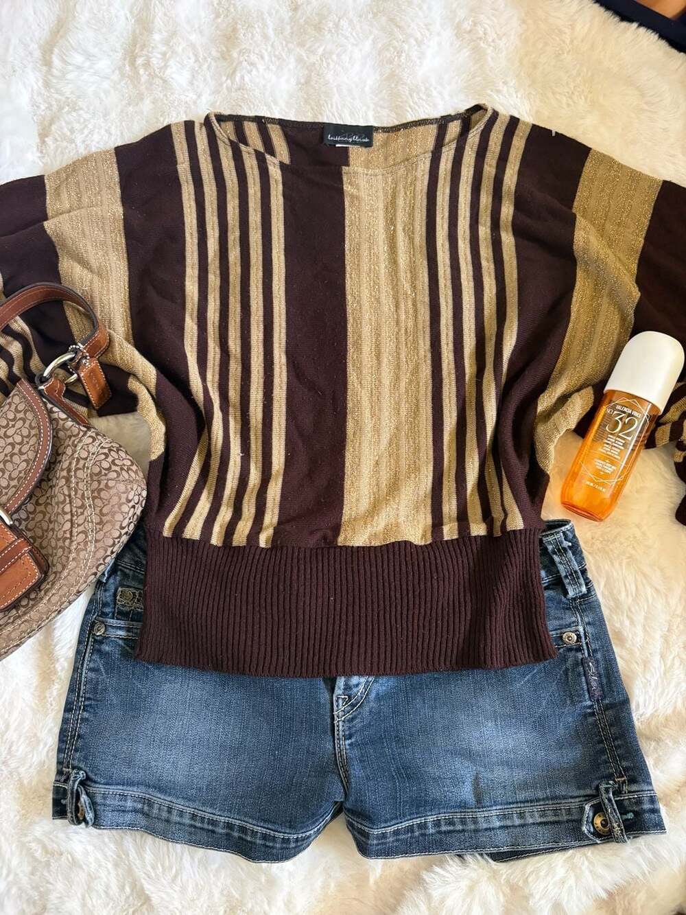 Brittany Black Striped Knit Sweater Brown Gold